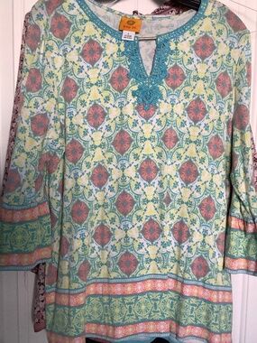 Ruby Rd Tunic Top Blue Pink Yellow Sz L